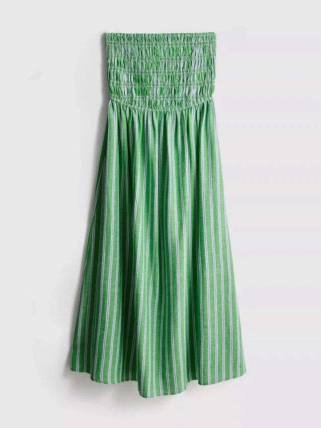 The Primark Scene | Midi-kjole med rynket stribet bandeau-top