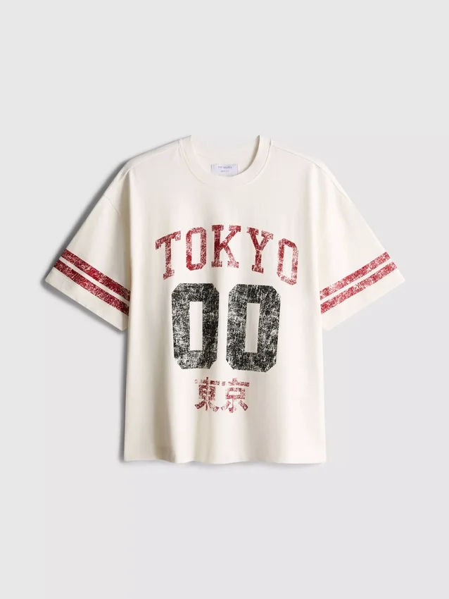 Tokyo kortærmet T-shirt med slidt look og grafisk print
