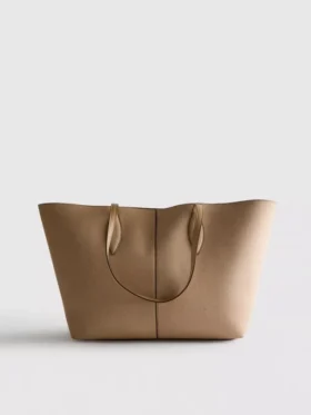 Tote-taske med panel i imiteret ruskind