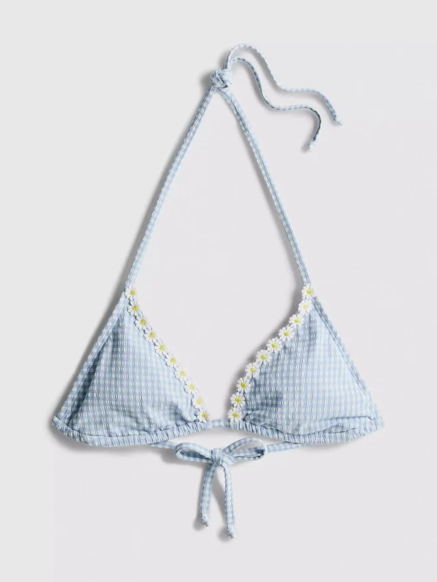 Trekantet bikini-top i gingham med daisy-kant