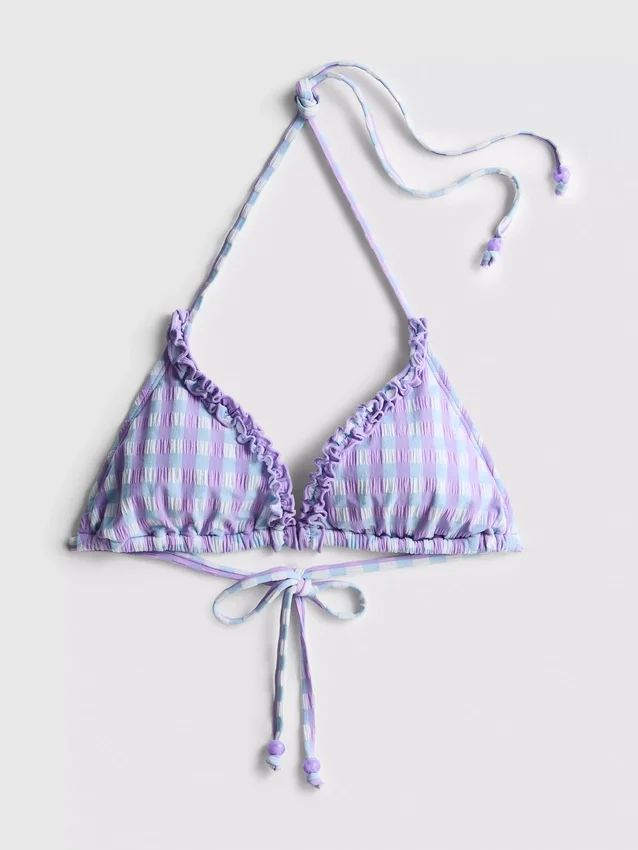 Trekantet bikini-top i gingham med flæser