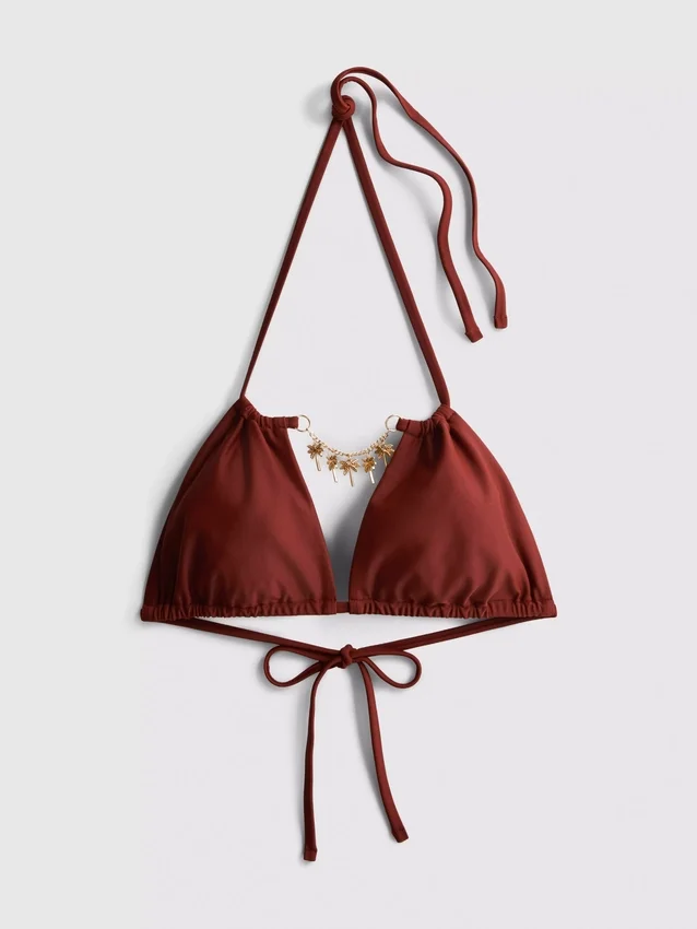 Trekantet bikini-top med kædedetaljer