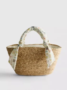 Vævet strå-midi-bucket-taske