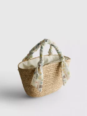 Vævet strå-midi-bucket-taske