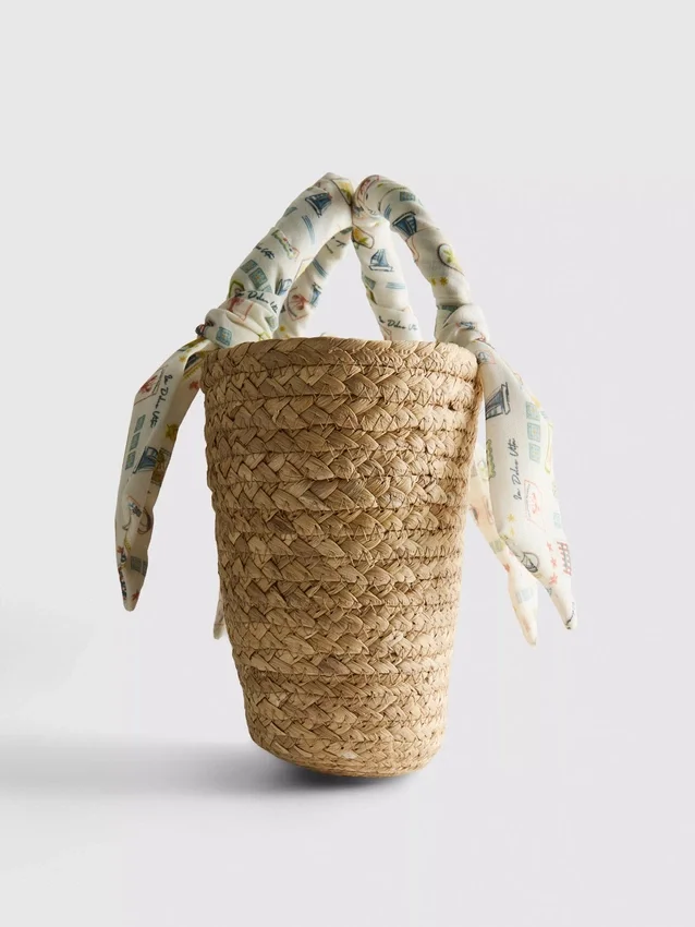 Vævet strå-midi-bucket-taske